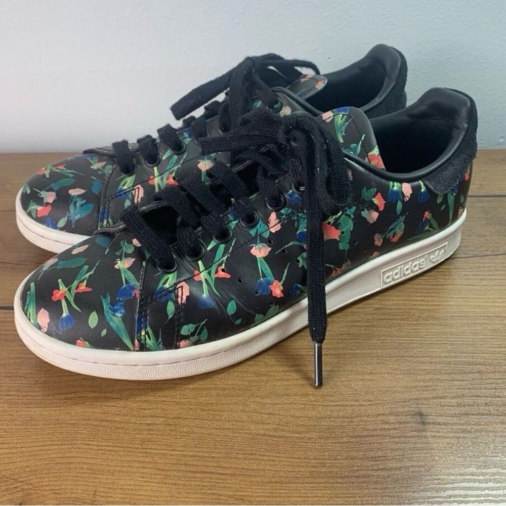 Adidas Original Stan Smith Women's Sneakers Sz 7.5 M Black Floral Print EE4893